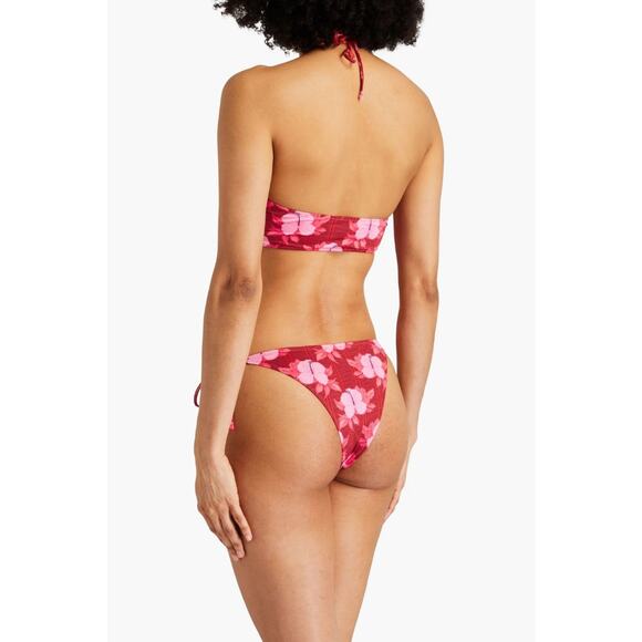Fisch Pinel Ruched Floral print Stretch-econyl Halterneck Bikini Top Papaya - S - Picture 3 of 6